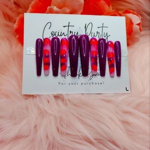 Custom press on nails extra long size large purple and pink marbling